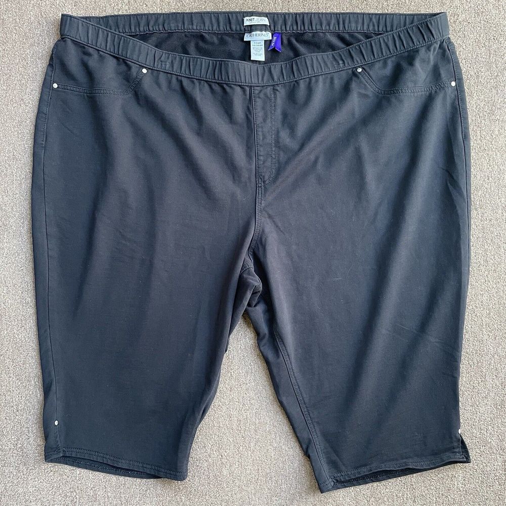 Catherine’s Knit Jean Pull On 5X Petite Black Knit Cropped Capri Cotton Stretch